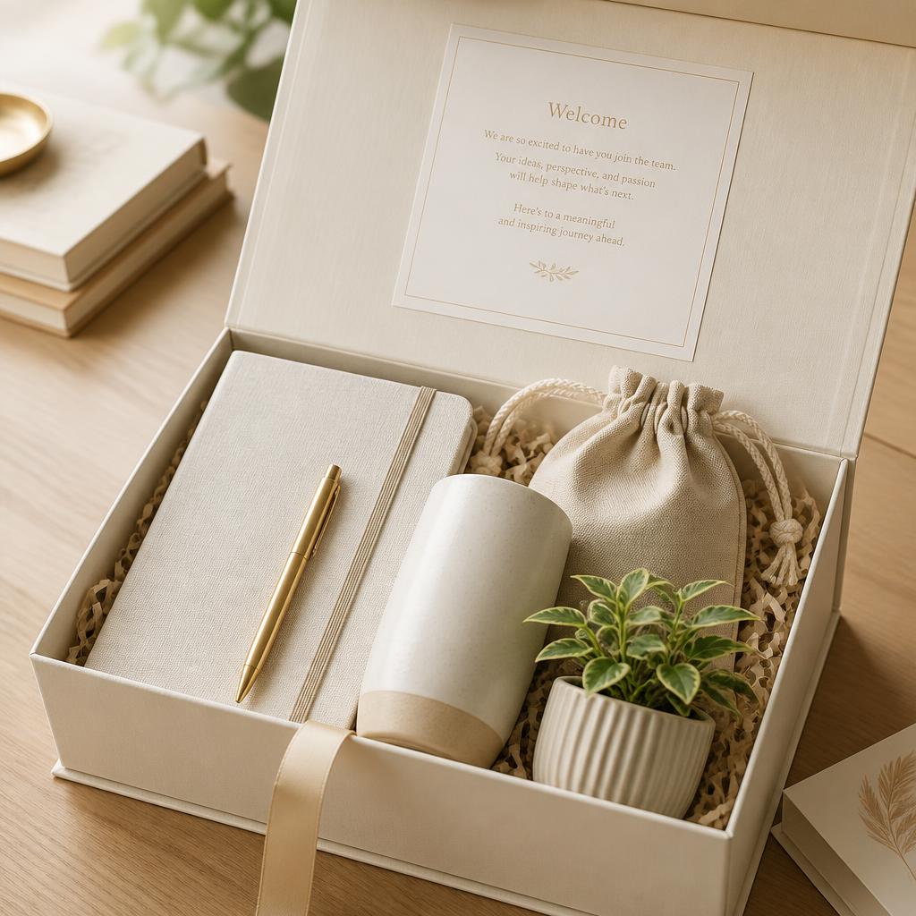 Cotton pouch, letterpress welcome note